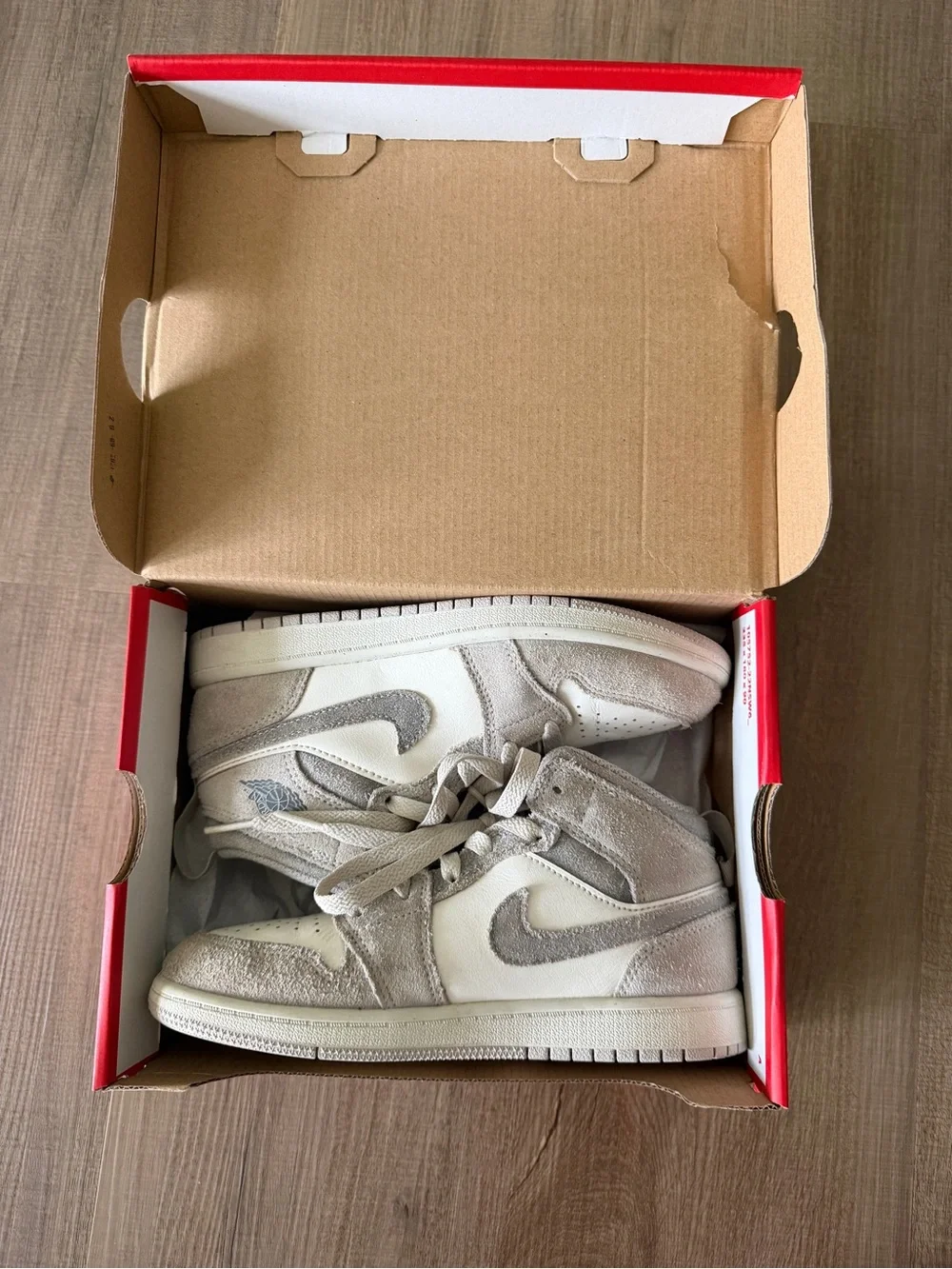 Nike Kids' Air Jordan 1 Mid White and suede Gray Sneakers
